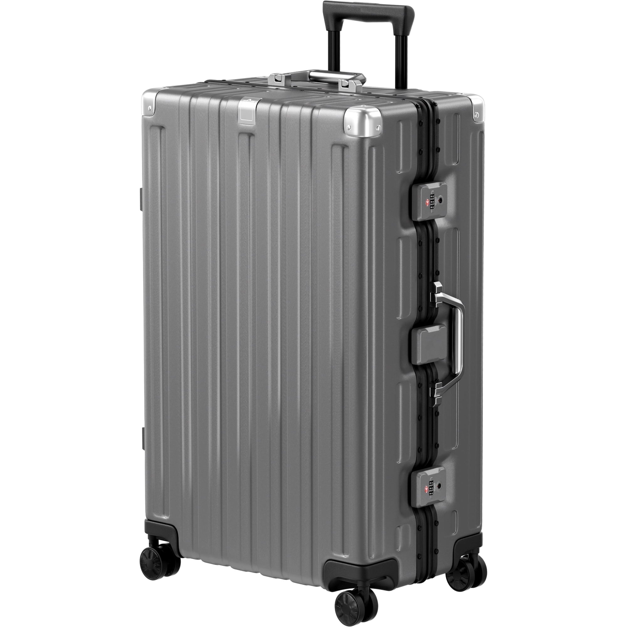 Checked Luggage Aluminum Frame Suitcase with Wheels PC ABS Hardside Zipperless with TSA Lock 28 Inch Gray