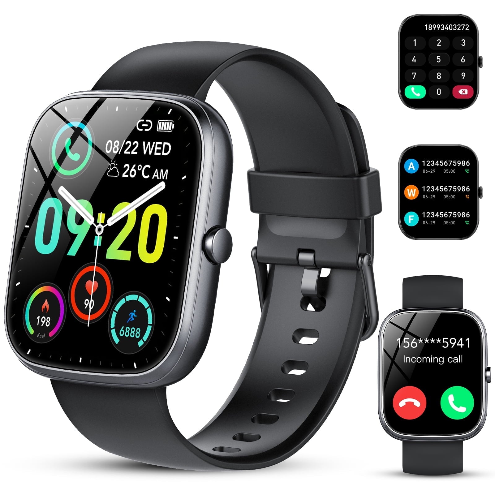Smart Watch Fits for Android and iPhone, IP68 Waterproof Smartwatch for Women Men 100+ Sports Modes 1.91-inch Fitness Tracker, Smart Watch with Bluetooth Call(Answer/Make Calls), for Gift Black