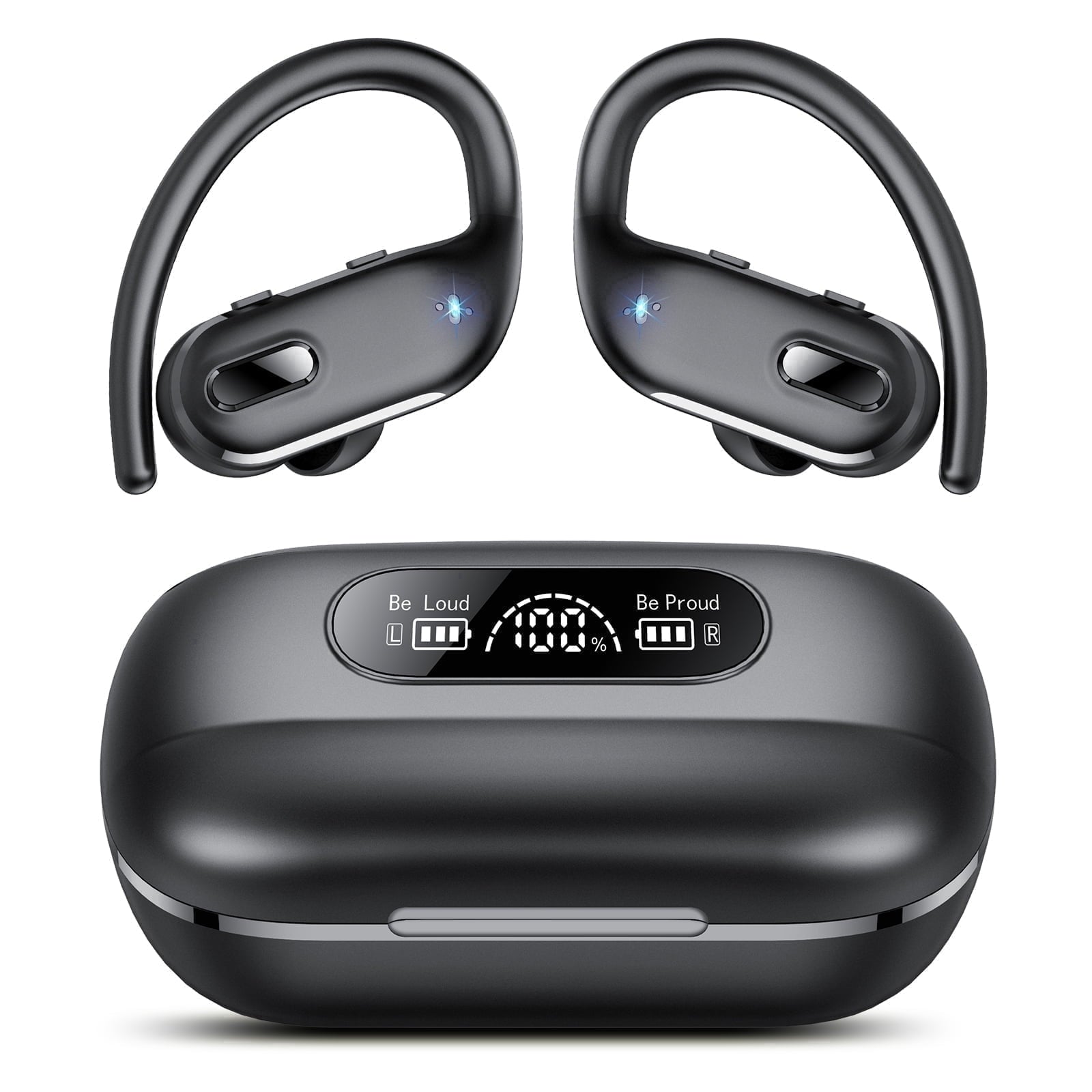 Wireless Earbuds, Bluetooth 5.4 Sport Headphones with Earhooks, 80Hrs Playtime, 3D HiFi Stereo, Noise Cancelling Mic, IP7 Waterproof Workout Earphones for Running Gym, iOS/Android, Black