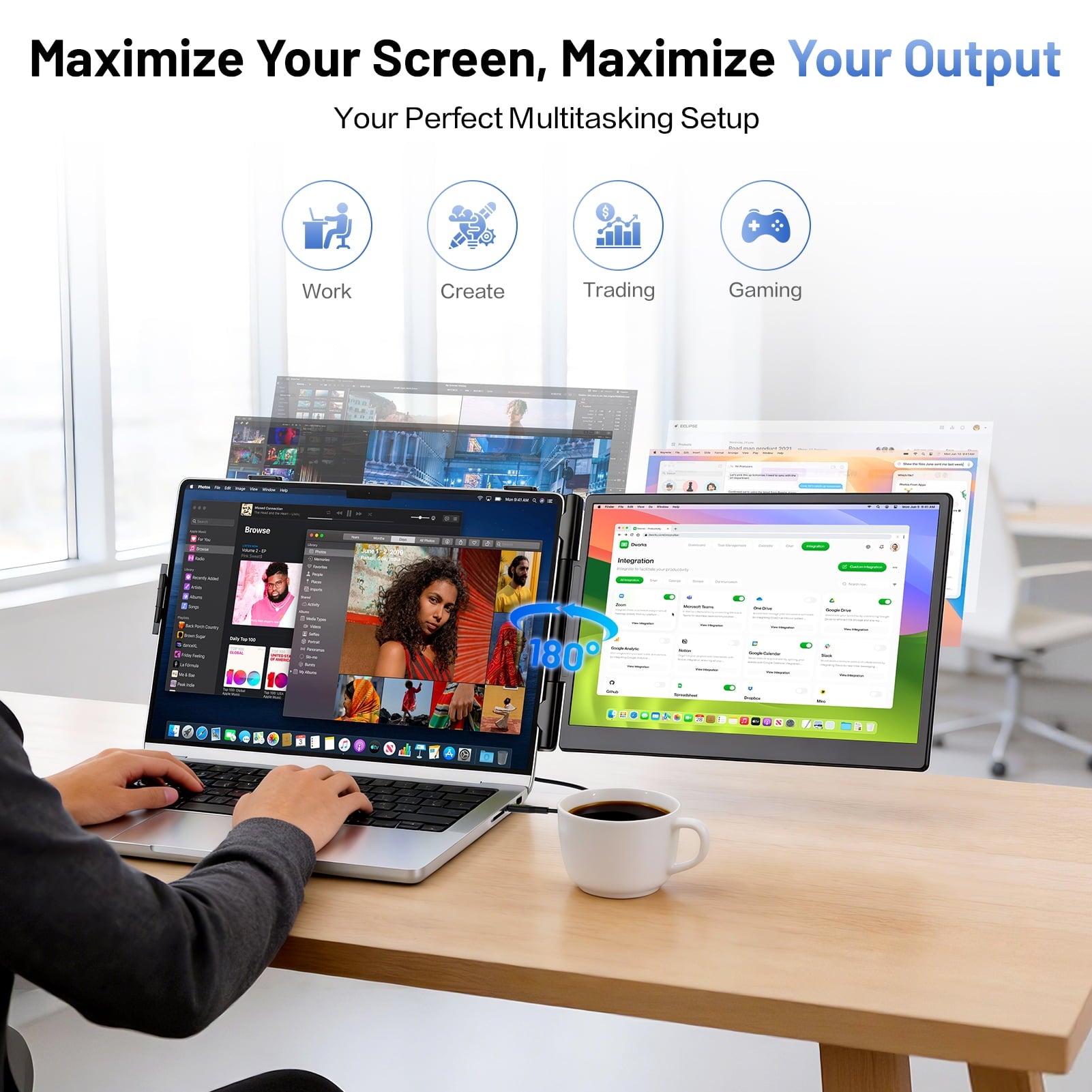 Laptop Screen Extender, 14" FHD 1080P IPS Portable Dual Monitor for Laptop, USB-C/HDMI Compatible, Plug & Play, Lightweight 1.87lb, for 13-17.3” Windows Mac Chromebook