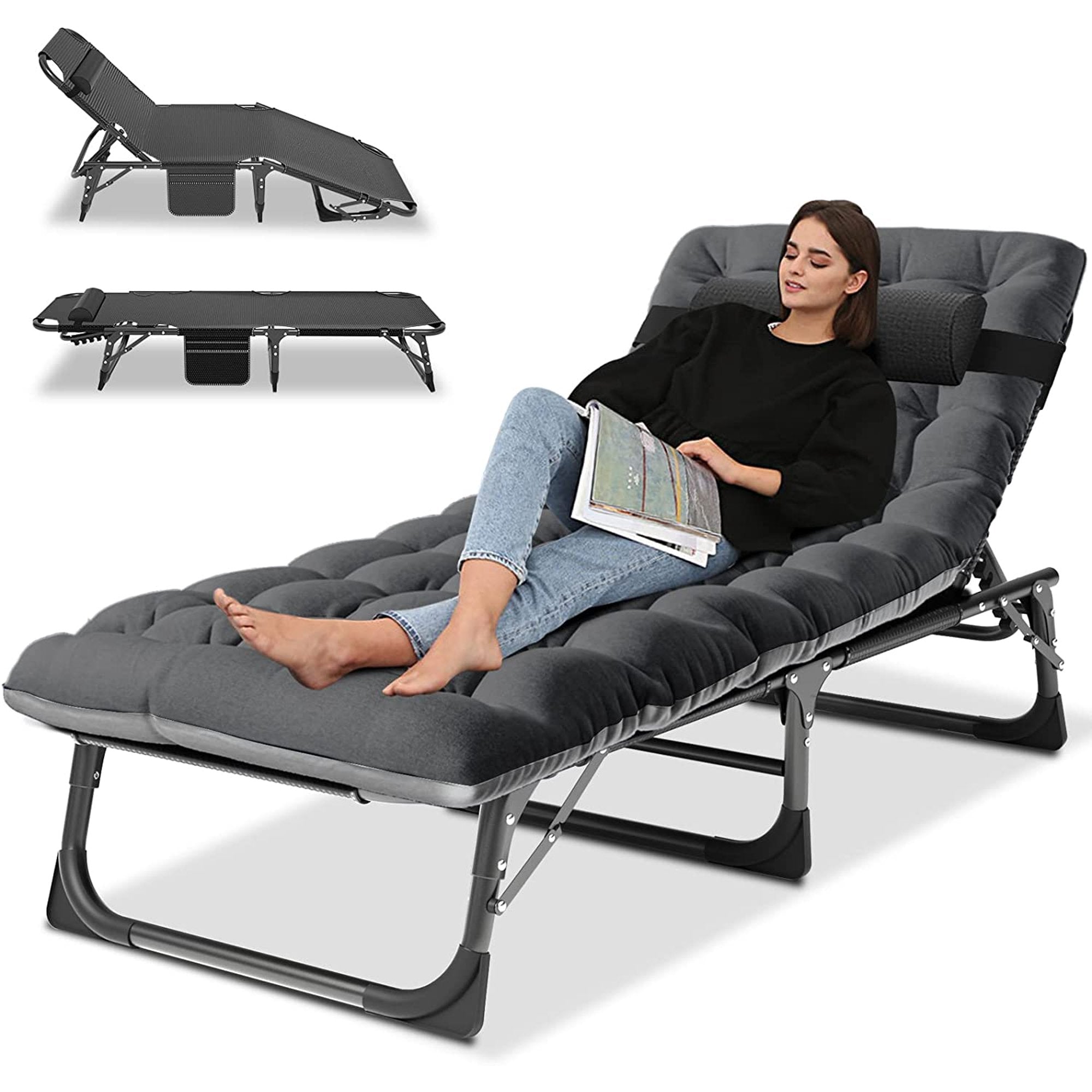 Slsy Folding Lounge Chair, 5-Position Adjustable Outdoor Reclining Chair, Folding Sleeping Bed Cot, Folding Chaise Lounge Chair for Pool Beach Patio Sunbathing