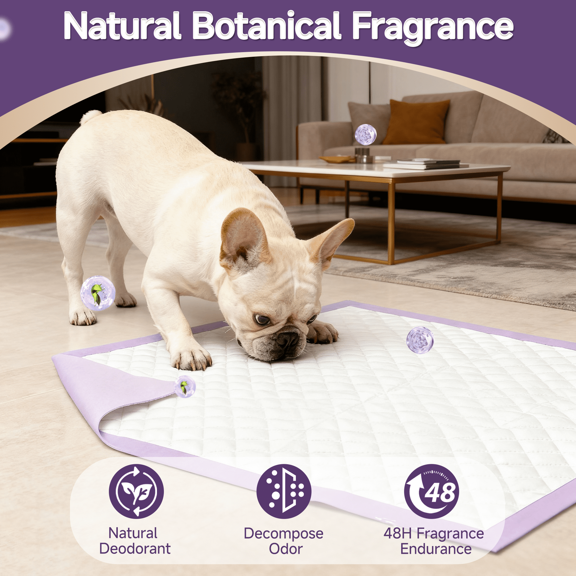 Woonono Puppy Pads Training Pads, Lavender,22 in x 22 in, 100 Count Disposable Dog Pee Pads